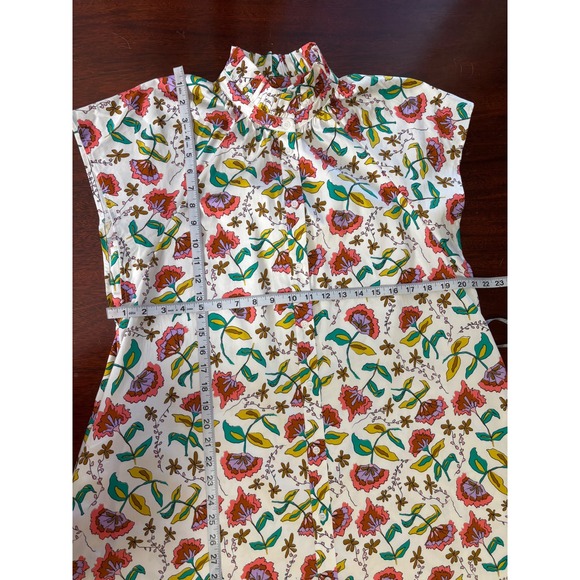 Crosby Mollie Burch Floral Woodcut Dress M Cotton Blend High Neck Shift - Picture 7 of 9